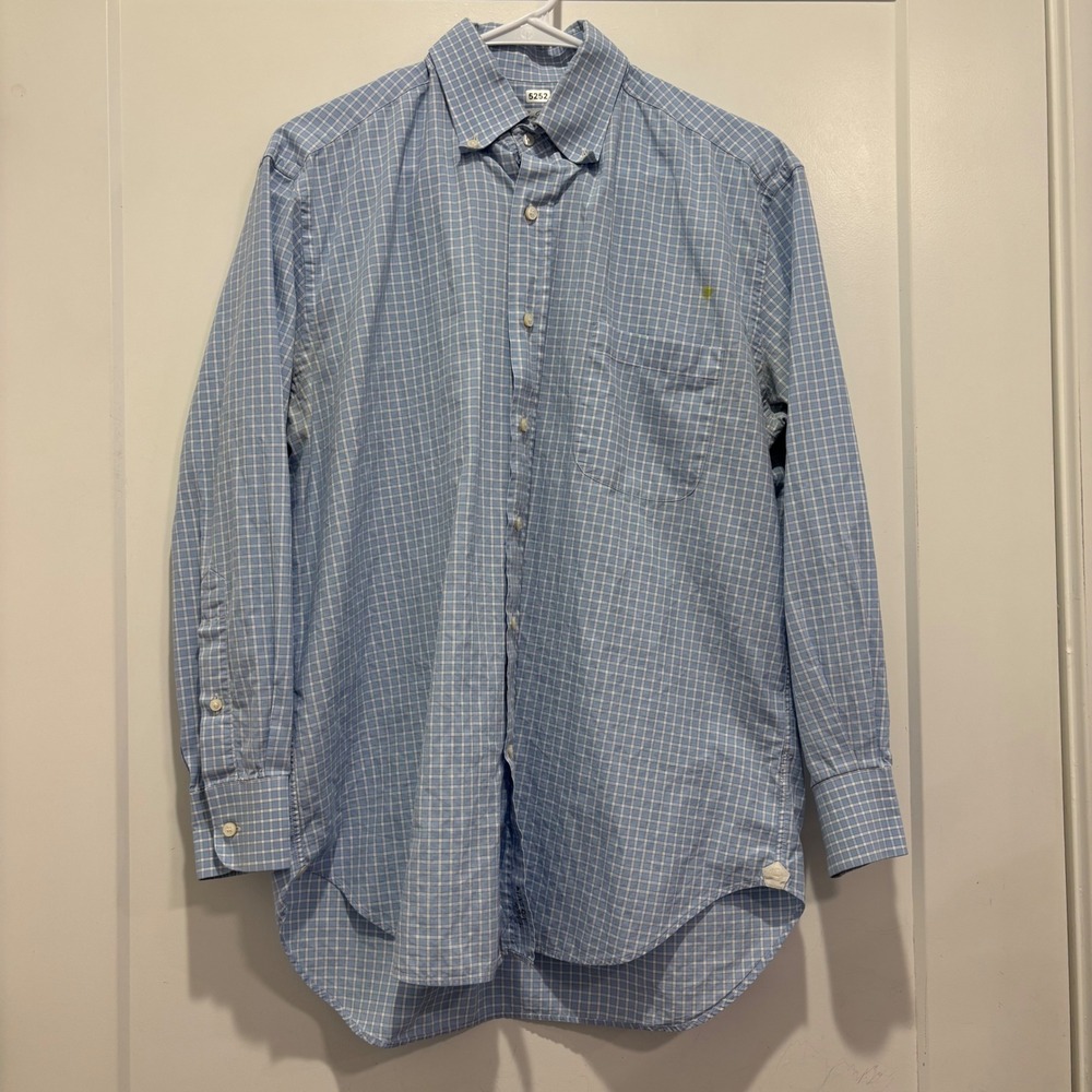 Loro Piana Mens Blue White Check Button Down Shirt Long Sleeve Cotton